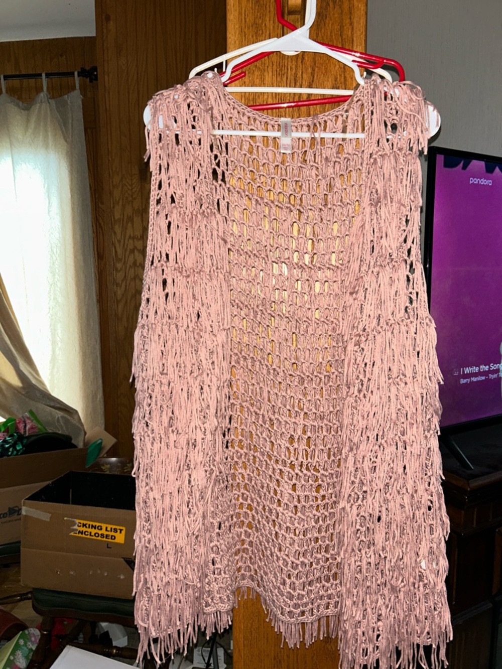 Xhilaration Blush Open Crochet Fringe Vest